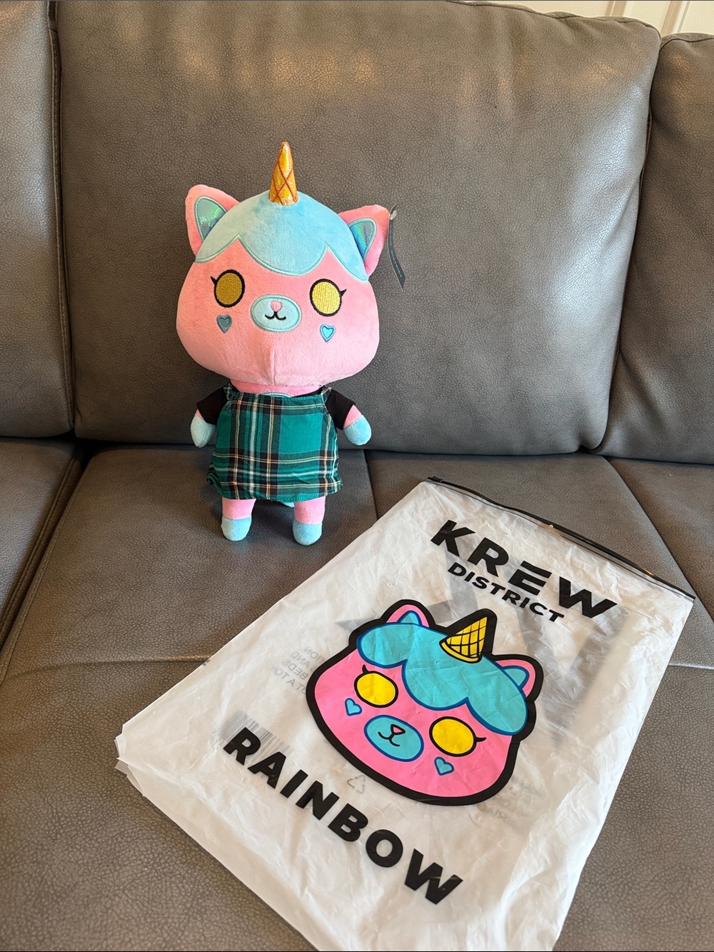 KREW District Pink & Aqua Unicorn Cat Plush with Gold Horn